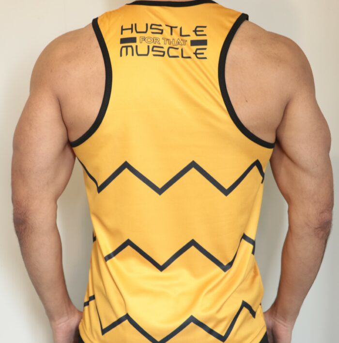 Gains Room Hustle for the Muscle vests - Yellow - back view